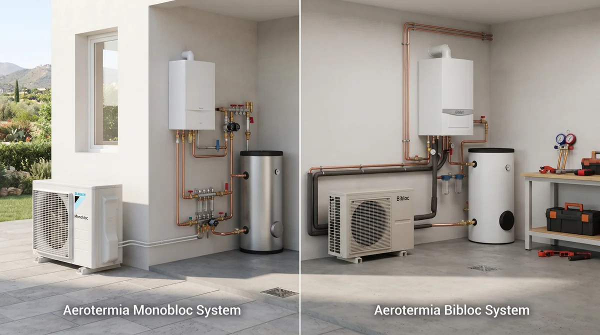 Aerotermia Monobloc vs Bibloc: Diferencias Técnicas, Espacio y Precio de Montaje